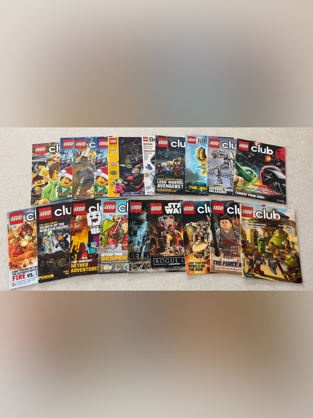 19 LEGO Club Magazines 2010-2016 Star Wars Marvel Bionicle BrickMaster Inserts